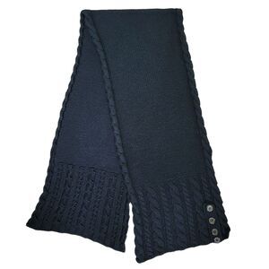 Black Sweater Scarf with Button Detail 62x13.5 Cable Knit Rectangular Winter‎